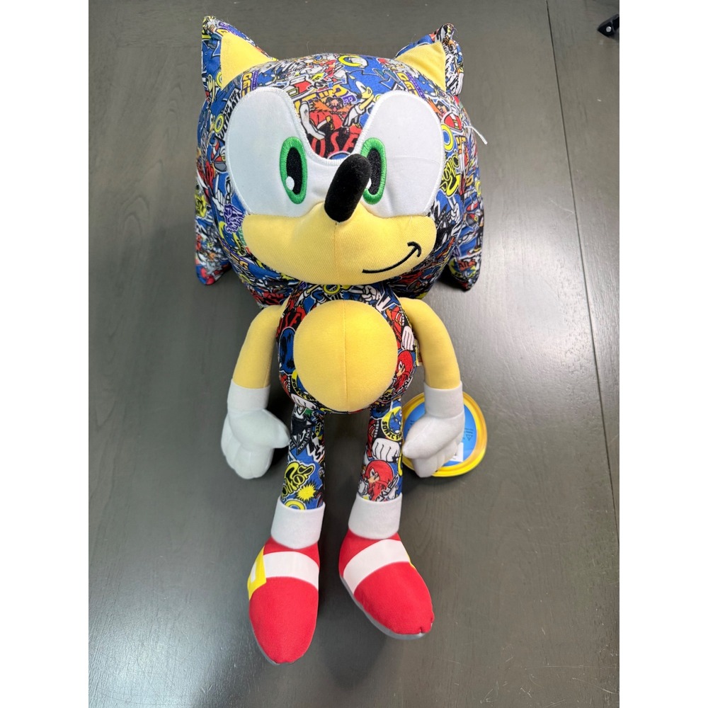 Sonic the Hedgehog Plush All Over Comic Print Sega Video Game Stuffed Toy NWT